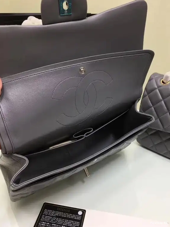 Firstbag Ru Bag Gold Leather Size 30cm Grey Silver With Lambskin 1112 Hardware Large CHANEL Flap 0511